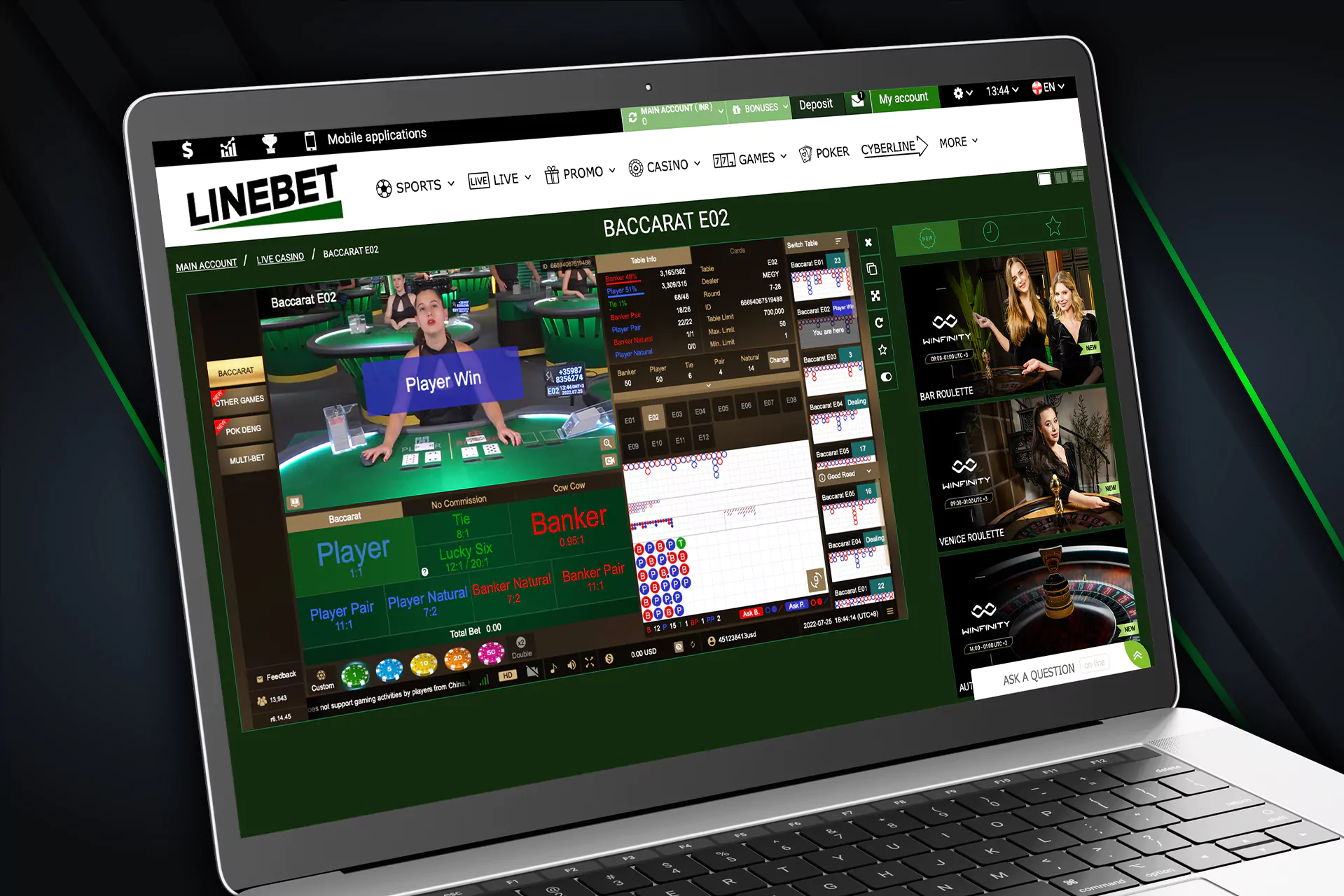 You can also play baccarat at Linebet.