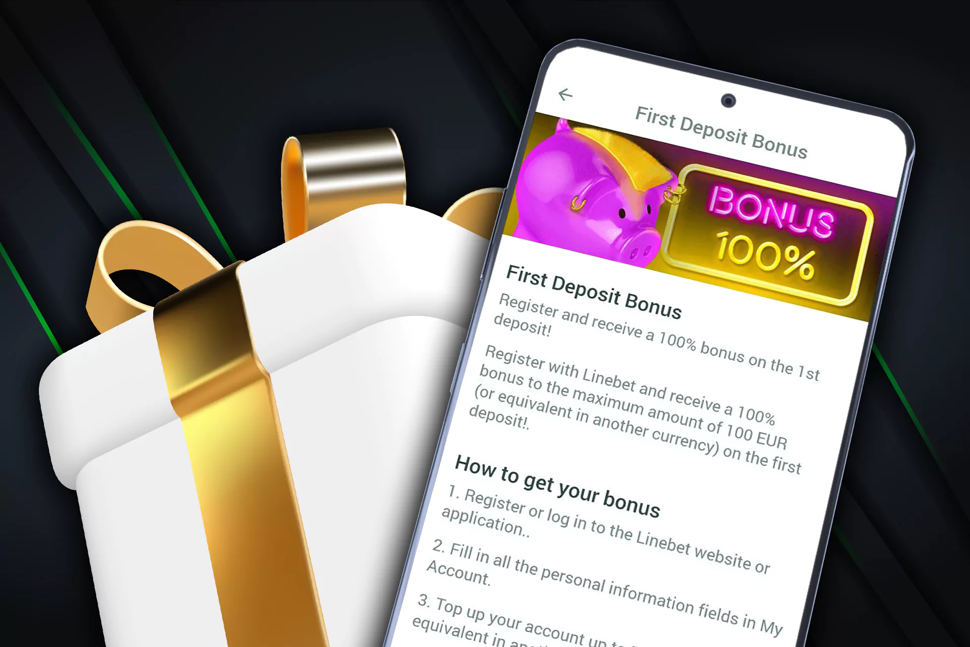 Get up to 100% on your first deposit as a betting bonus.