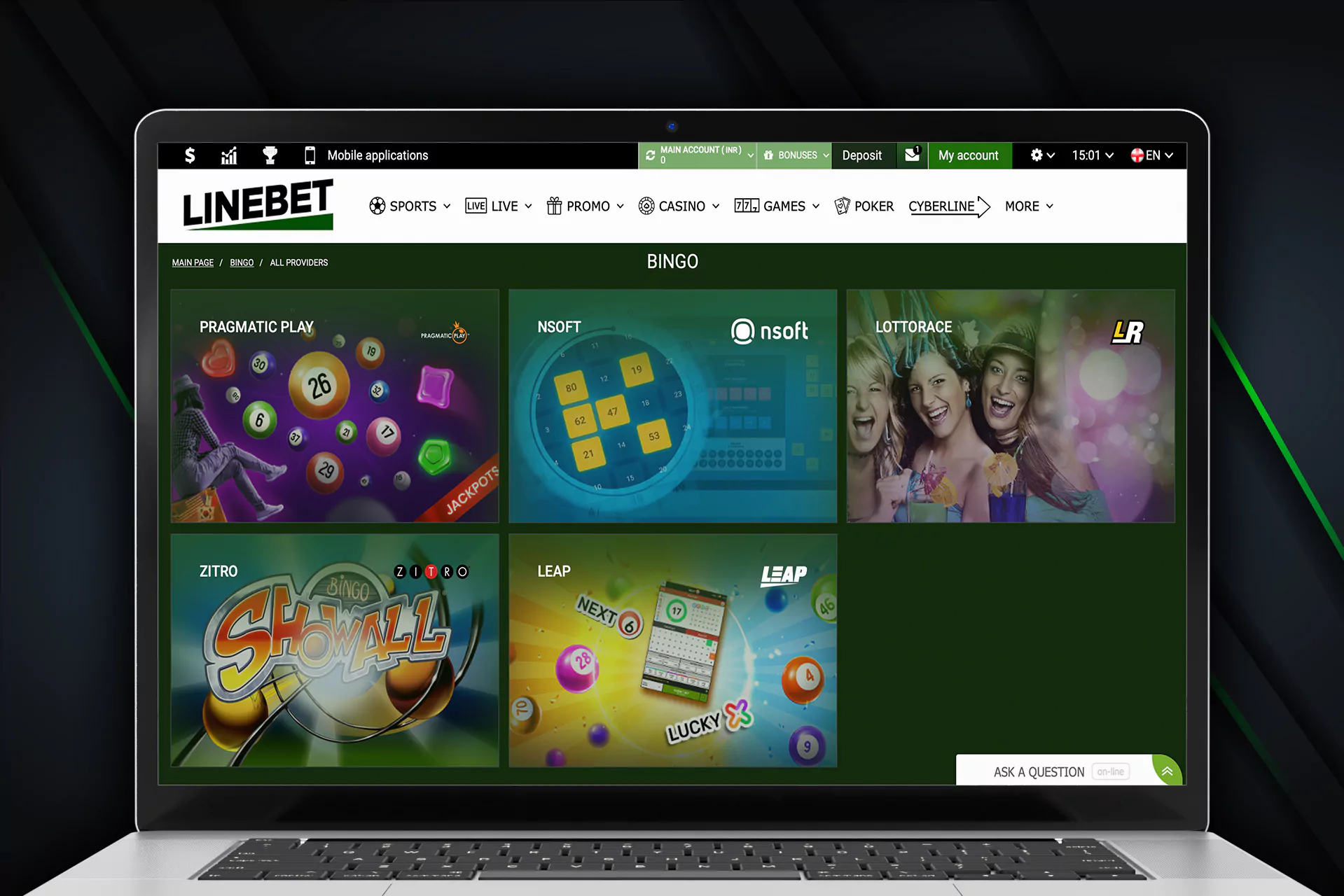Test your luck and play bingo games in the Linebet casino.