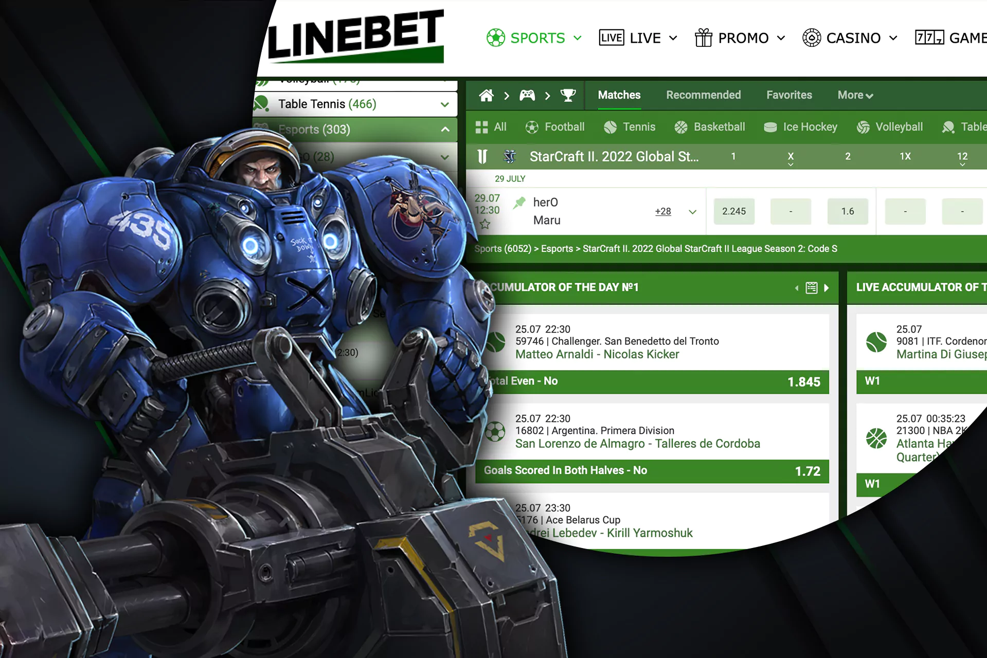 There are also profitable odds on Starcraft 2 at Linebet.