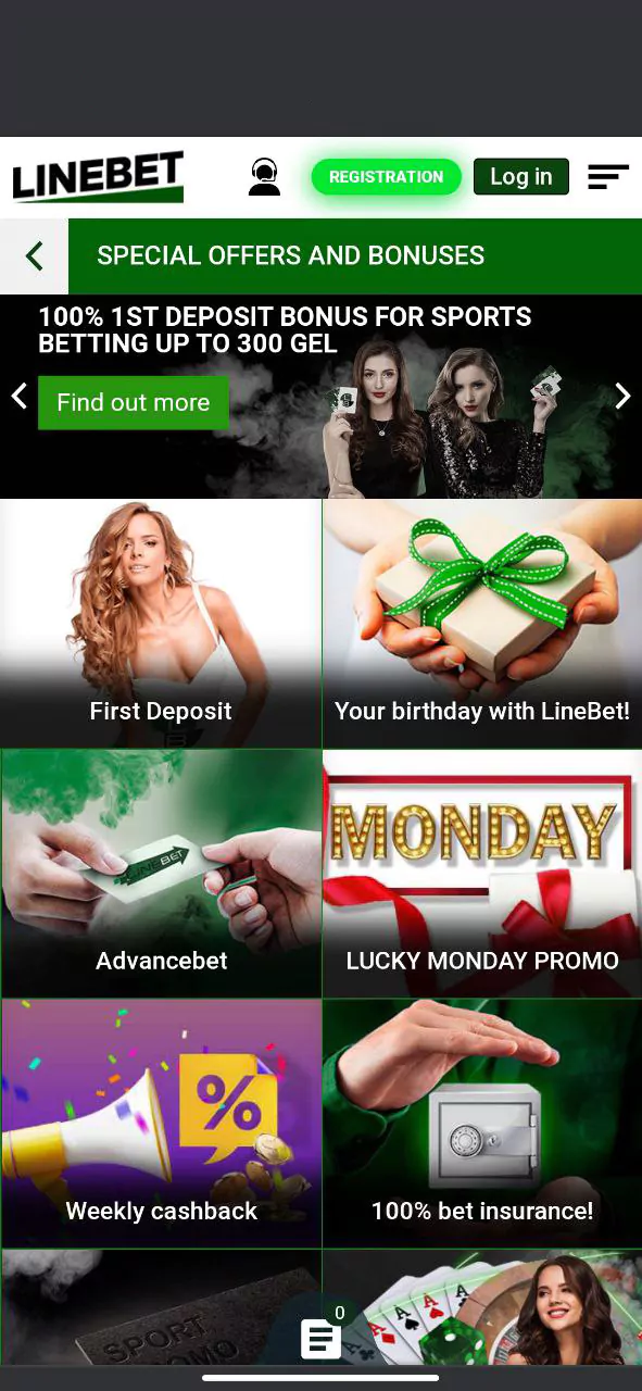 Linebet app casino section.