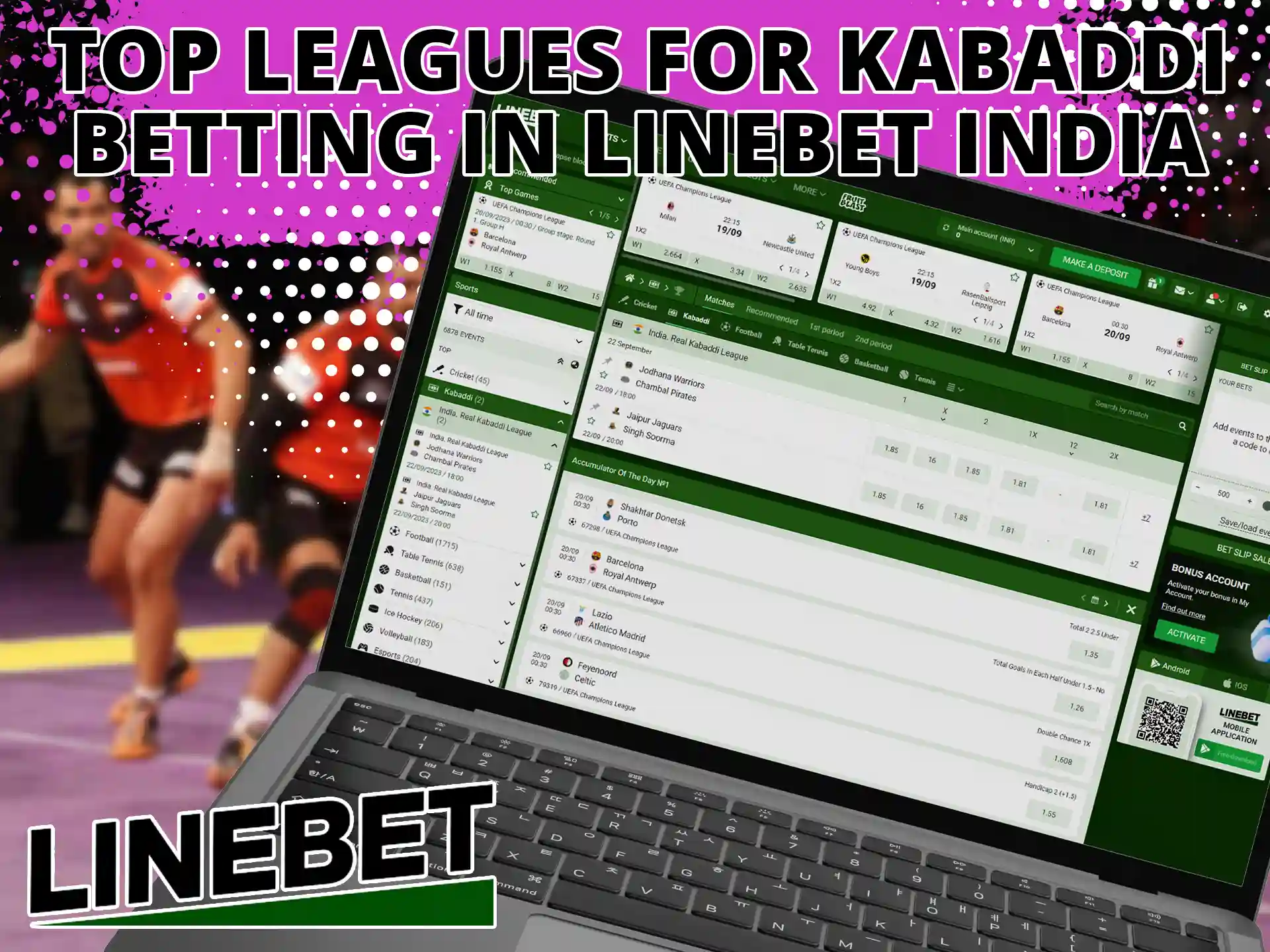The Linebet website features various kabaddi events that are updated daily.