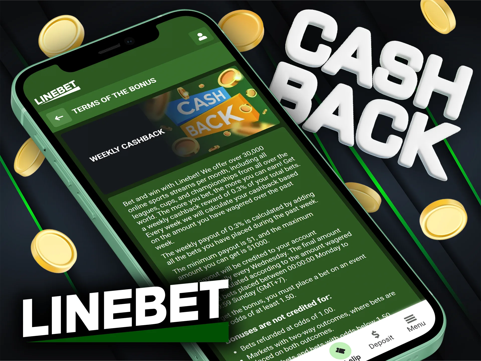 Bet on your favorite sports at Linebet and get cashback.