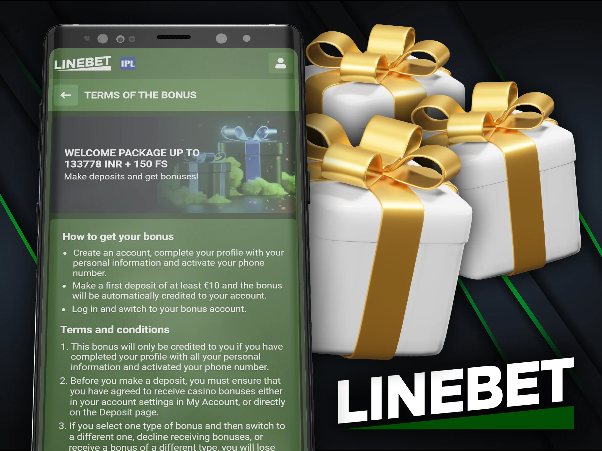 Create an account at Linebet, activate the bonus and play at the casino.