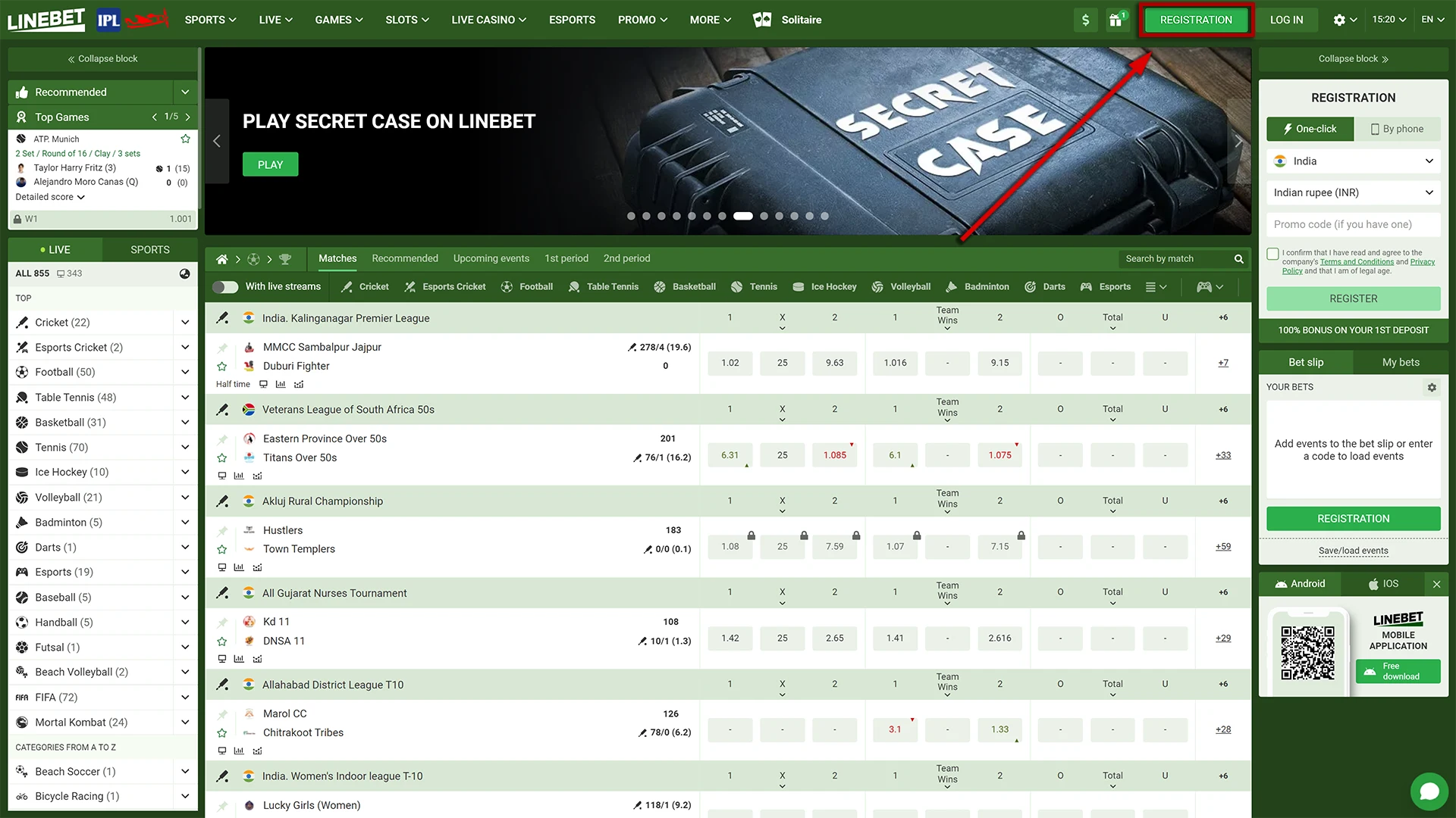 Open the Linebet website, find the registration button and click on it.